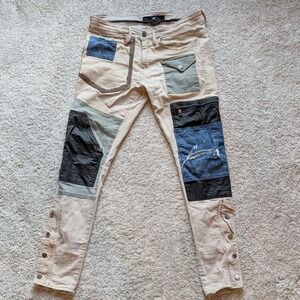 Legacy Edition Ross Patchwork Pants Mens 30/32 Tan Multi Distressed Cargo Slim